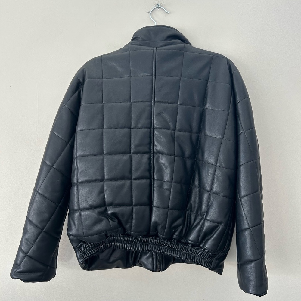 RD Style Quilted Black Vegan Leather Loose Fit S/L Biker Streetwear Jacket - Picture 6 of 6